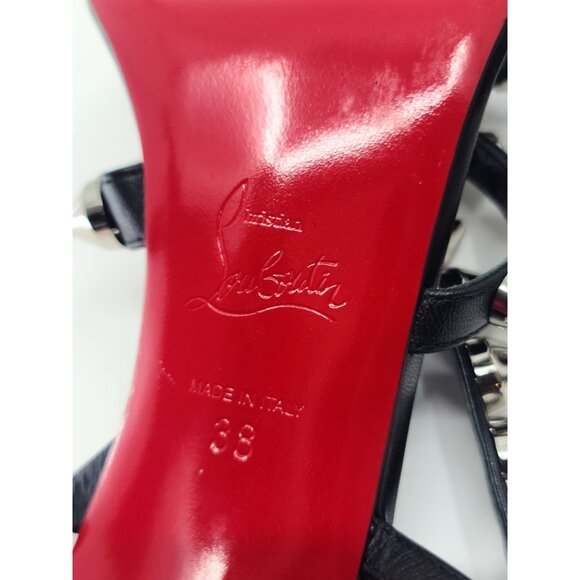 Christian Louboutin Heels "Spikita Strap 100" Black Leather Silver Spike Size 38 - Picture 7 of 8